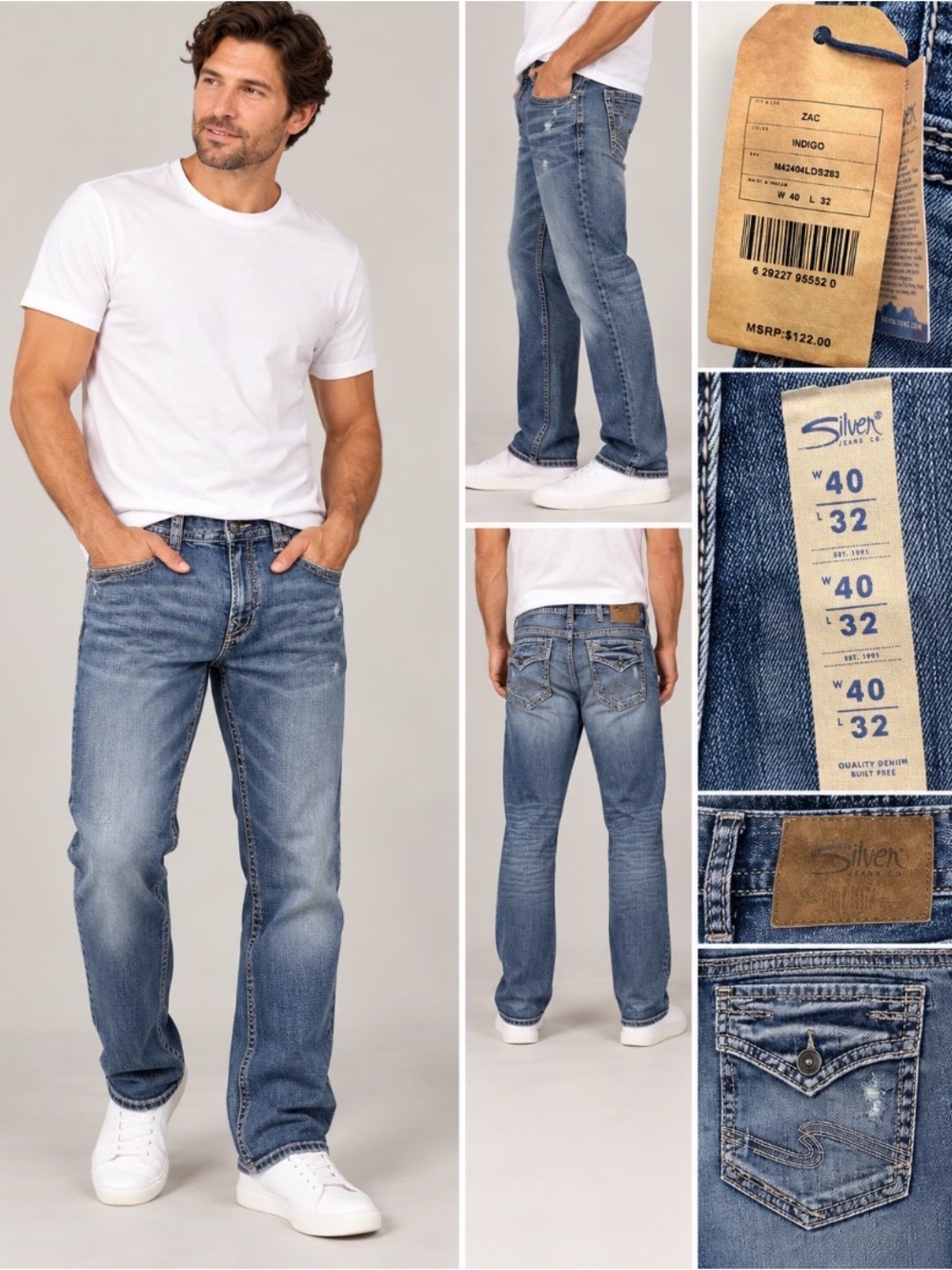 NWT Silver Jeans Co Zac Men’s Relaxed Straight Leg Jeans Indigo 40x32